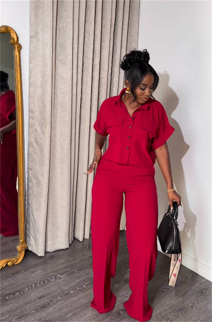 Holiday Daily Women's Casual Solid Color Polyester Button Pant Co-ord Set Pants Sets display picture 17