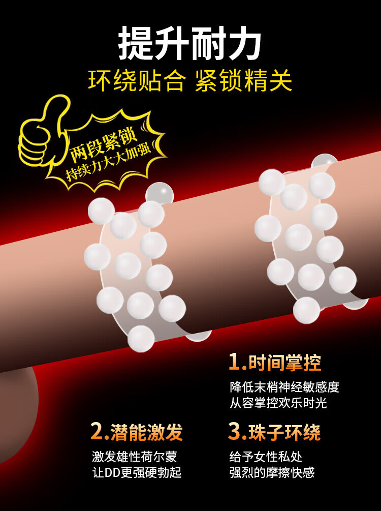 Silicone Beaded Lock Ring, Manual Control Penis Ring, Long-Lasting Bedroom Toy — detail image 3