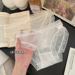 "Cream Girl" [Butt Mask Pants] Spring and Summer Solid Color Ice Silk Panties for Girls with Mid-waist Quick-drying Lace Edge