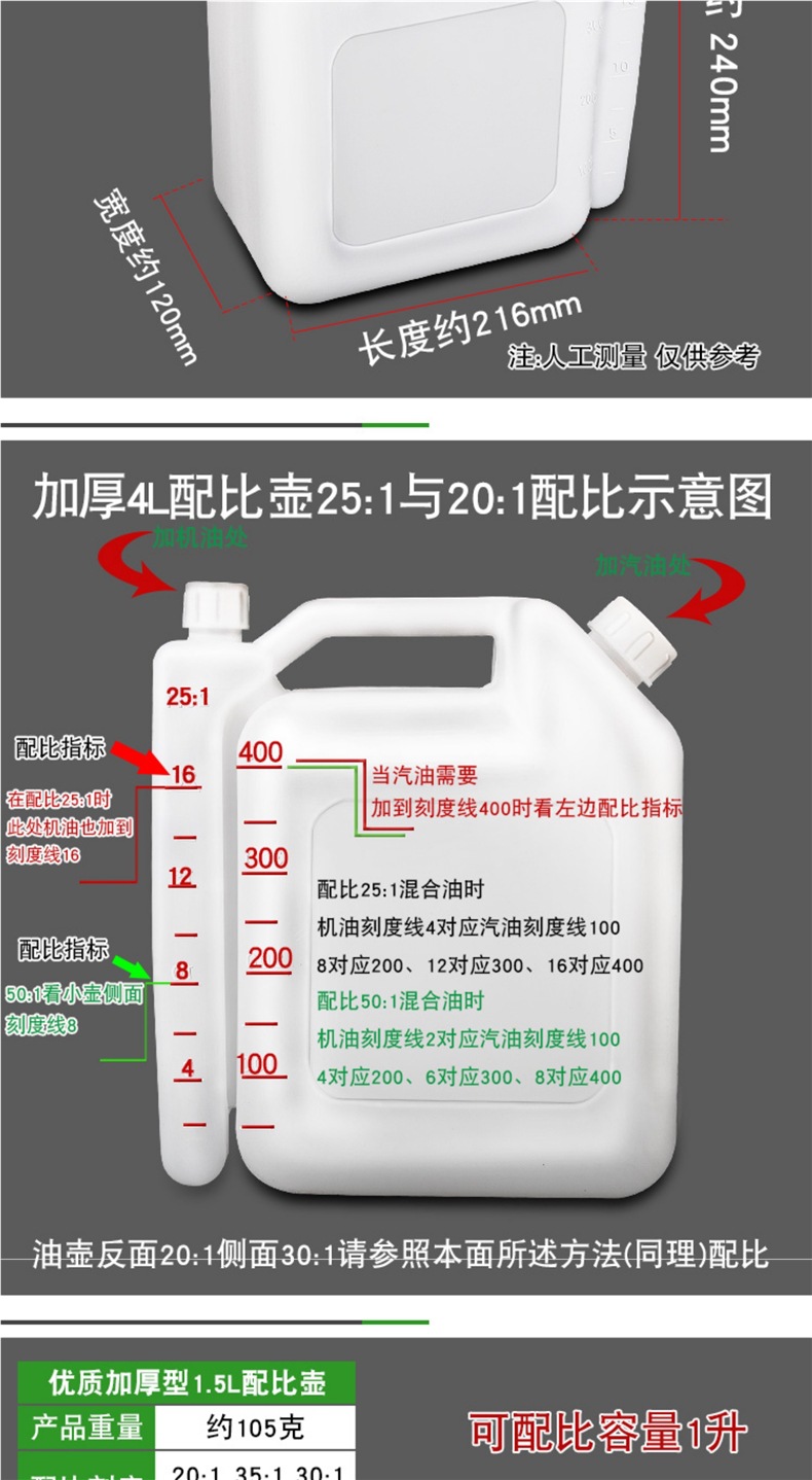 Large Capacity Oil Mixing Pot for Chainsaws, Lawn Mowers, Hedge Trimmers, Gasoline Engines, Two-Stroke Engines; Oil Comparison Container, Oil Mixing Bucket