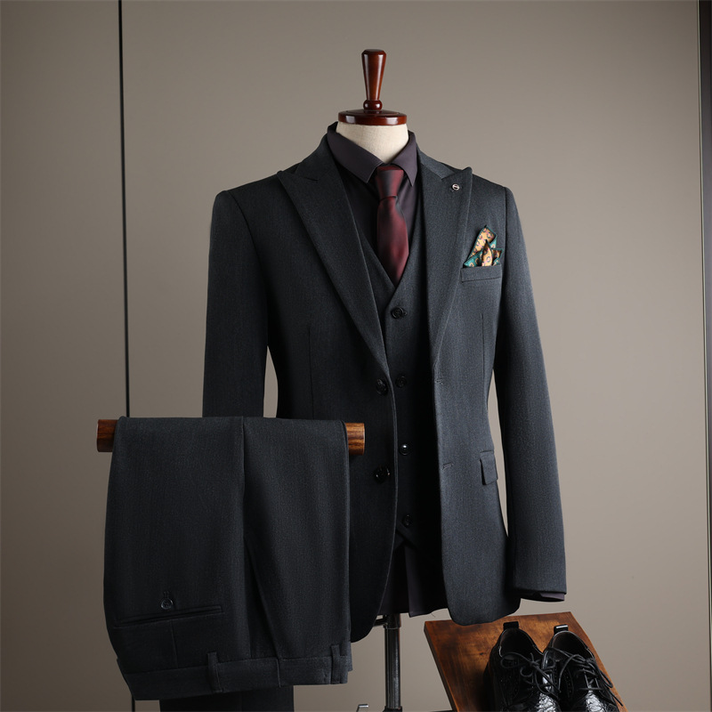 Men's British Style Three Piece Suit Solid Color Business Formal High Quality Two Button Skinny Board Grooms Wear_voghion.com