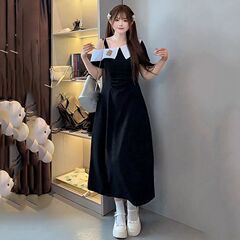 胖mm法式气质连衣裙女2025夏季新款显瘦收腰翻领露肩高级感长裙