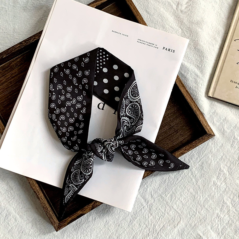 Pañuelo de seda, tira larga, sentido avanzado, verano, nuevo estilo, todo fósforo, versión coreana, bufanda de cuello, pañuelo de flores de anacardo, cinturón decorativo para el cabello