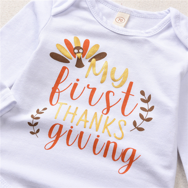 2021 Thanksgiving New Long-sleeve Jumpsuit Suit Cartoon Turkey Letter Printing Children's Suit Thanksgiving Children's Clothing display picture 11