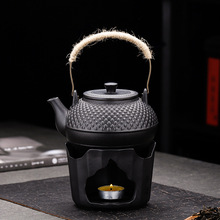 黑陶中式锤纹波点提梁壶 陶瓷温茶炉煮茶器围炉煮茶可加热保温