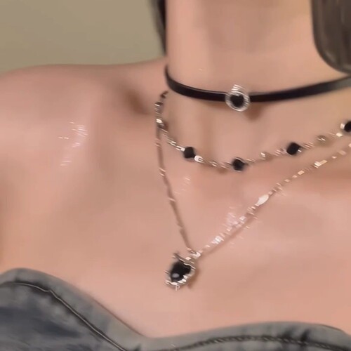 Necklace black leather cord trendy cool style stackable hot girl party clavicle chain women personalized design niche accessory