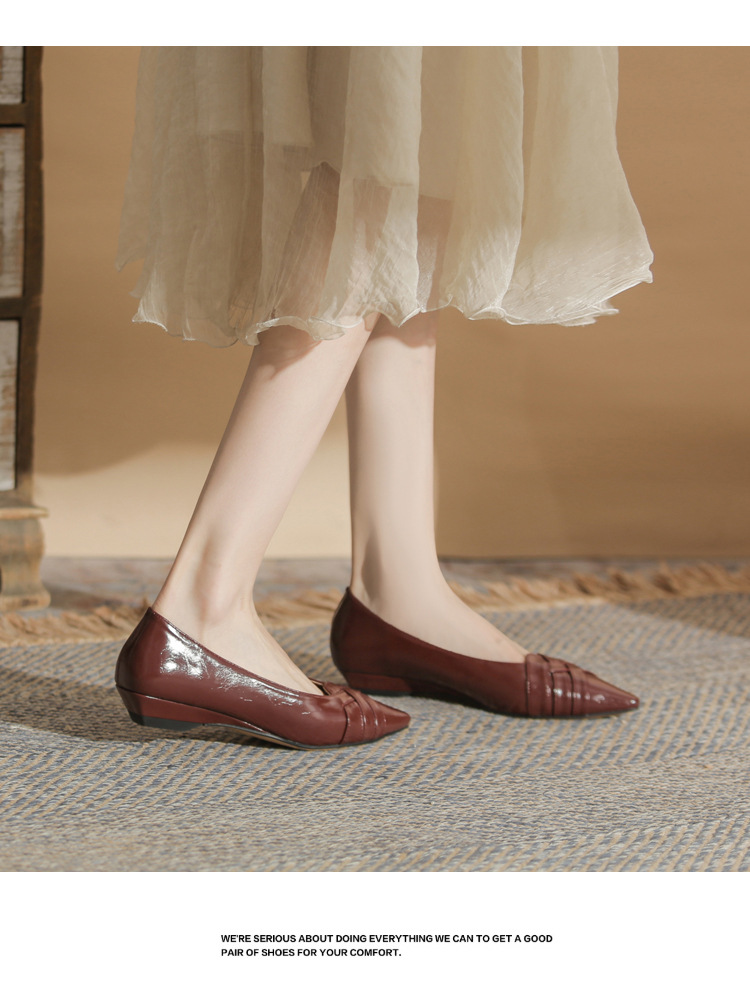 Giày cao gót nữ mũi nhọn gót wedge kiểu Pháp, gót thấp, miệng nông — màu đen chi tiết 21