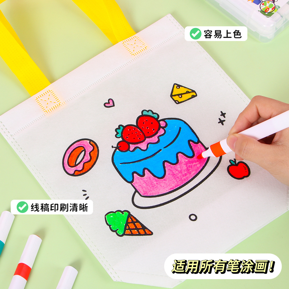 Bolso de graffiti de pintura de bricolaje hecho a mano para niños, regalo de estudiante personalizado, dibujo de tela no tejida de dibujos animados, bolso de tela portátil para colorear
