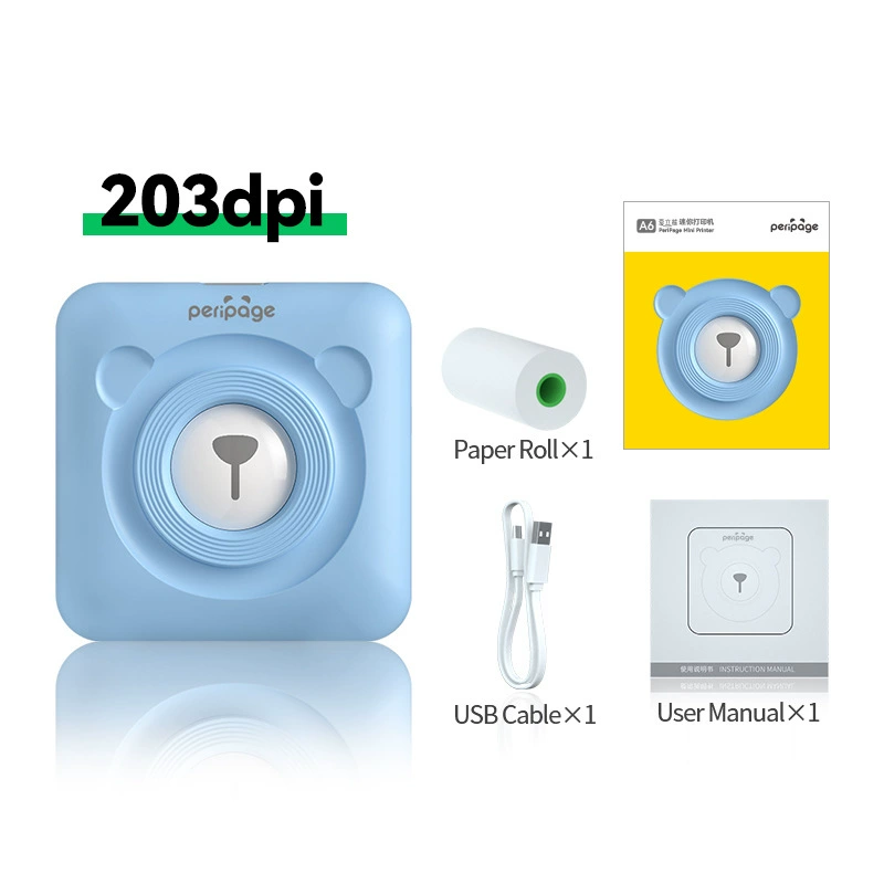 PeriPage Elibear A6 mini printer, 203 dpi portable photo & note printer, student special