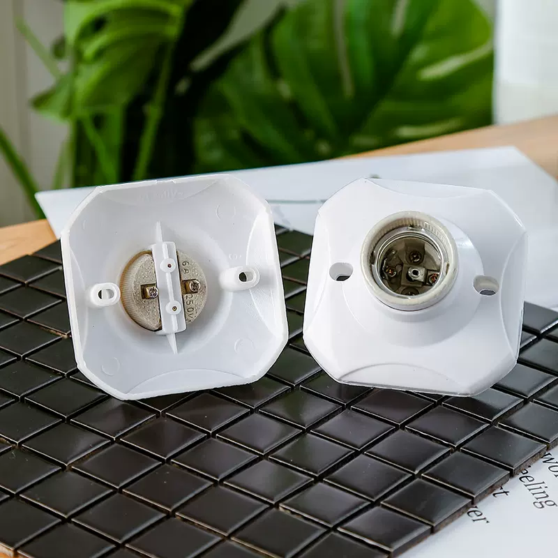86型e27螺旋口方形灯座 方型罗口陶瓷平灯座半塑半瓷平灯头