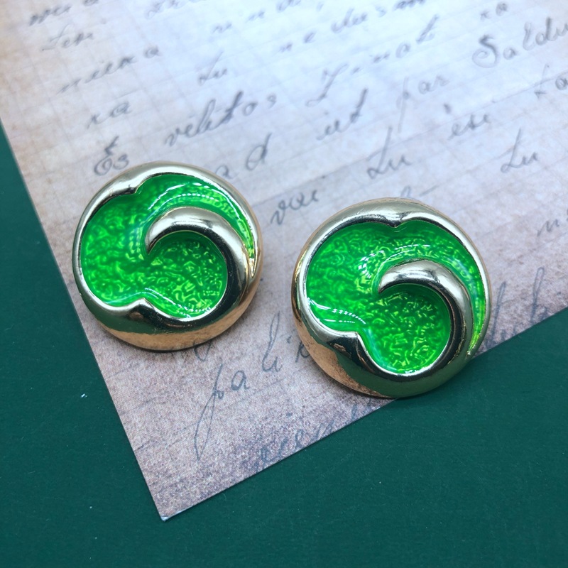 8g Weight No Inlaid Inlay Material Earrings, Ear Studs Classification Wedding, Travel Occasion Star Pattern Women'S Gender Fashion Style Green, Silver Color Retro Emerald Green Drip Glaze Alloy Earrings 4