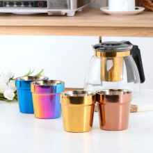 韩式杯304不锈钢双层金色水杯烤肉餐厅烧酒杯茶杯饮料杯餐饮杯子