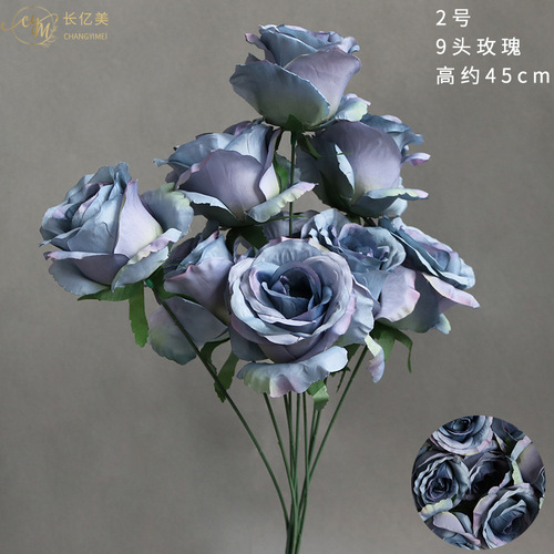 Home Decor Bouquet of 9 Artificial Roses, Living Room Dining Table Fake Flower Ornament, Wedding Floral Arrangement Silk Flower Art