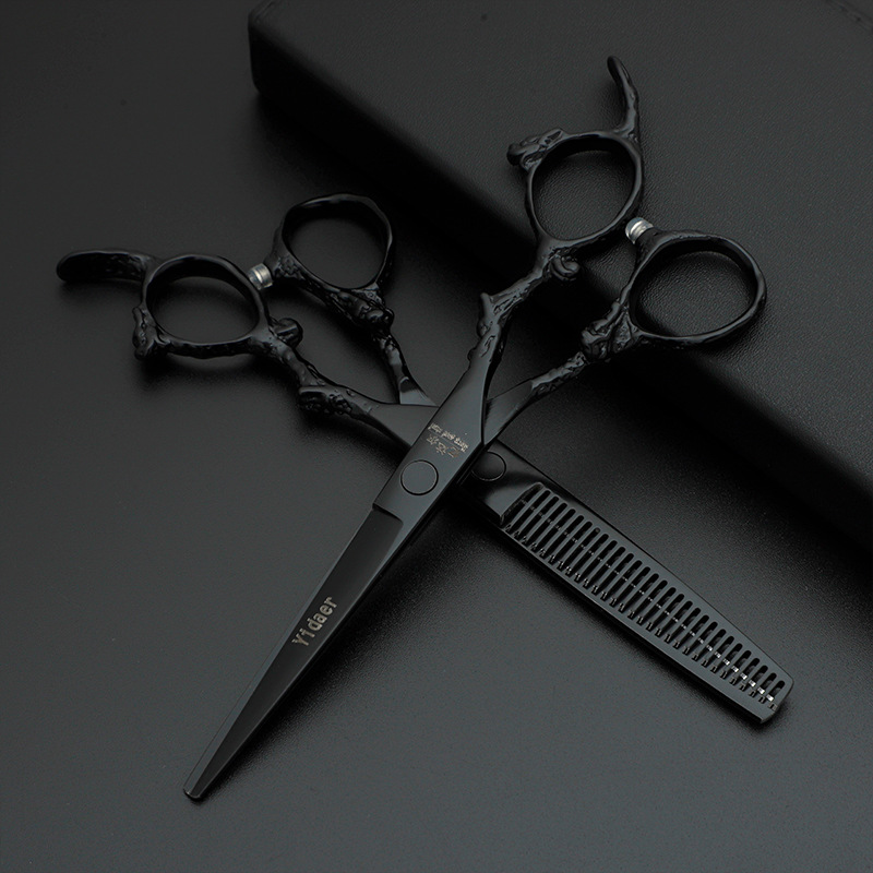 6 pulgadas tijeras de corte de pelo de mango negro dragón tijeras de corte de pelo conjunto tijeras de dientes tijeras de mano tijeras de corte de pelo ligeras de grado profesional
