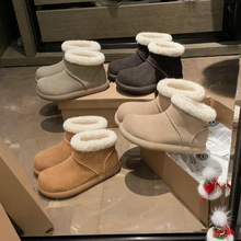 桑坡牛皮羊毛大土豆雪地靴女冬季防寒保暖真皮大头软底短筒棉靴子