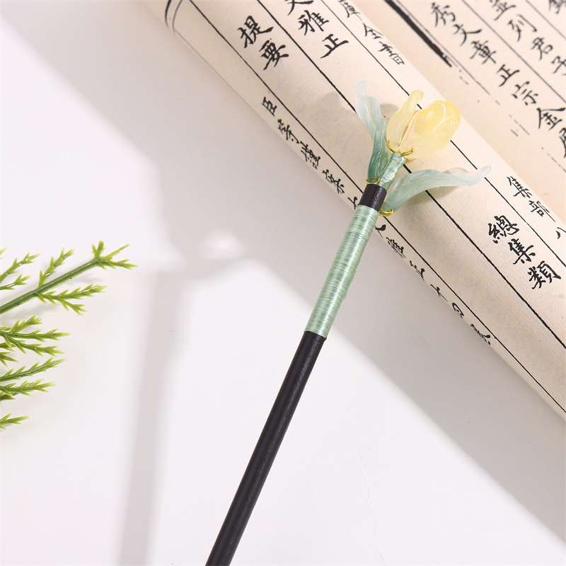 古风发簪步摇木簪仿黑檀木头饰盘发汉服配饰郁金香挽发古装批发女|undefined