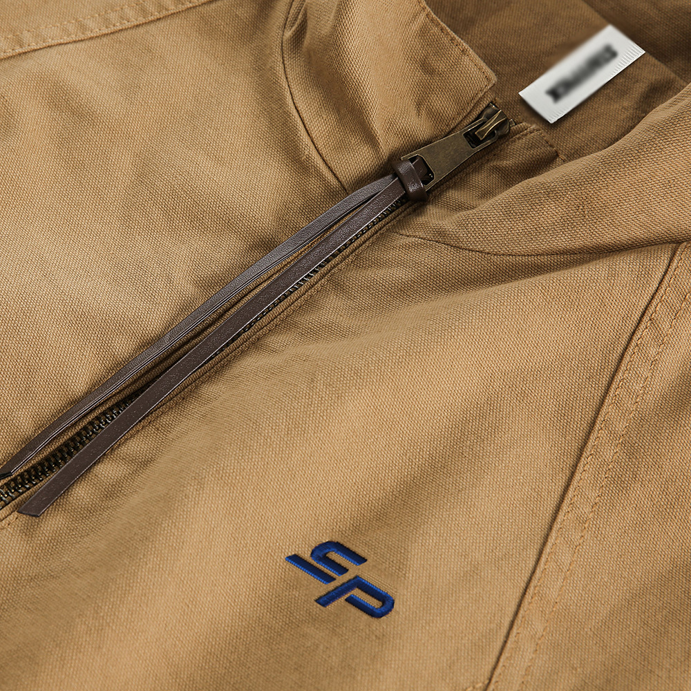 Loose Stand Collar Canvas Workwear Jacket American Style Trendy Brand Design Deconstructed Patchwork Solid Color Double_voghion.com