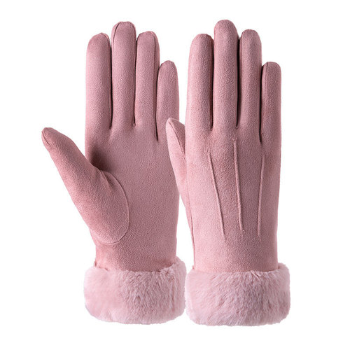 Ladies' Winter Spring Touch Screen Fleece Lined Warm Deer Skin Cute Student Gloves Cycling Winter Thick Cold Proof