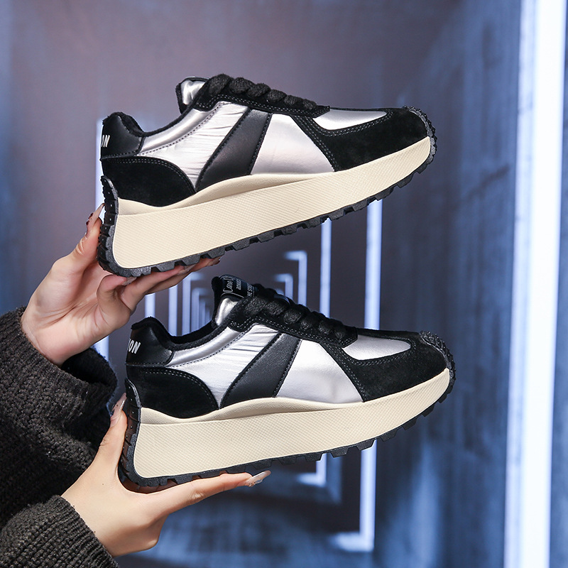 Baumwollschuhe Damen Schnürmode Freizeitschuhe vielseitige Sneakers mit dicken Sohlen 2023 Winter weich und bequem plus samtwarme Damenschuhe_voghion.com