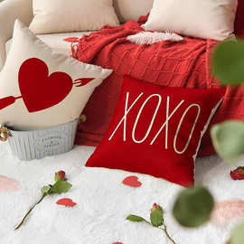 跨境亚马逊热销情人节亚麻抱枕套家居装饰红色字母办公腰枕靠垫套