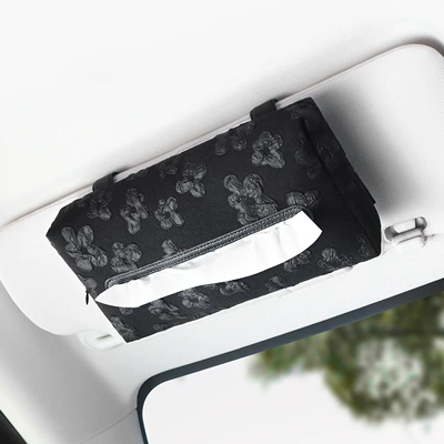 Car Tissue Box High-End Car Sun Visor Tissue Box Creative Sunshade 2025 New Car Tissue Box (Car tissue box/set) - black