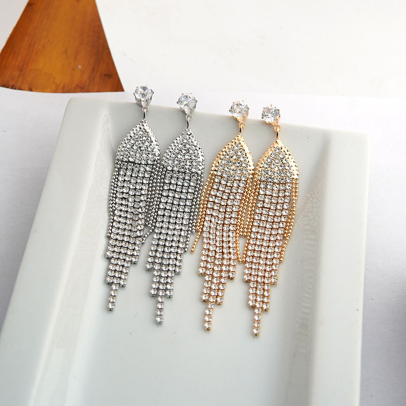New temperament long tassel S925 silver needle inlaid with diamond heavy design trendy Korean style zircon earrings super flash earrings