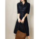 2023 Summer new pure color blue Korean style Denim stitching midi dress high waist temperament commuter dress