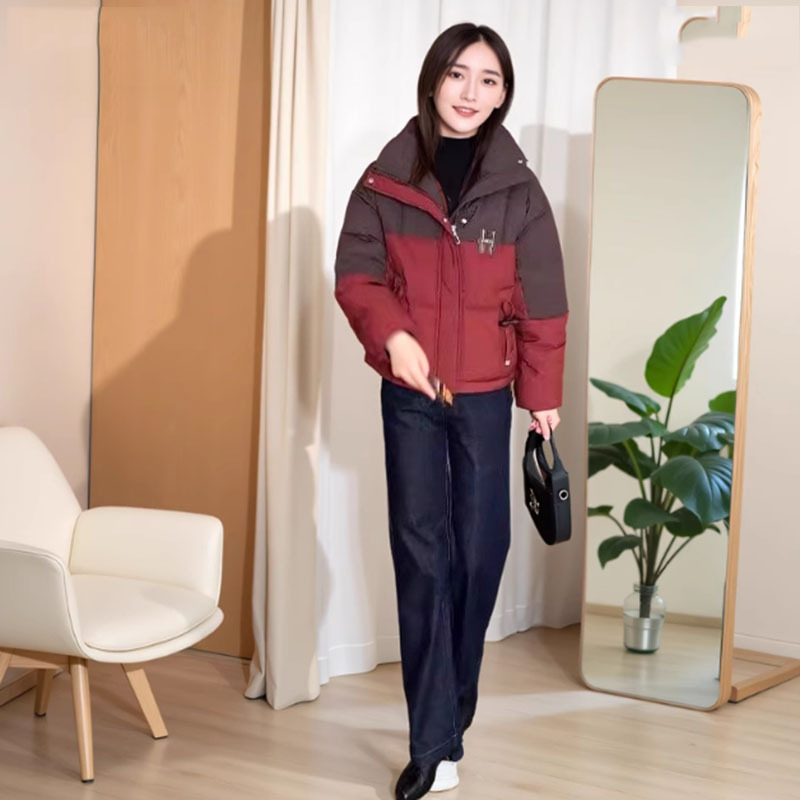 时尚短款撞色羽绒棉服女冬季新款洋气显瘦小个子棉衣棉袄面包外套