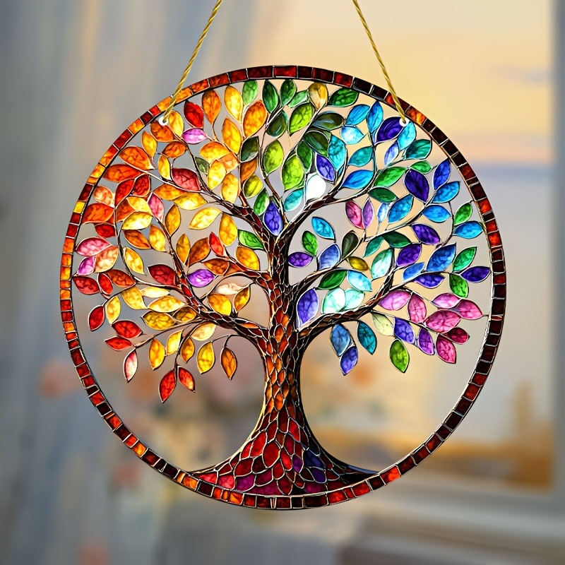Plano 2D, captador de sol del árbol de la vida, decoración de pared de acrílico de 9 pulgadas, colorido