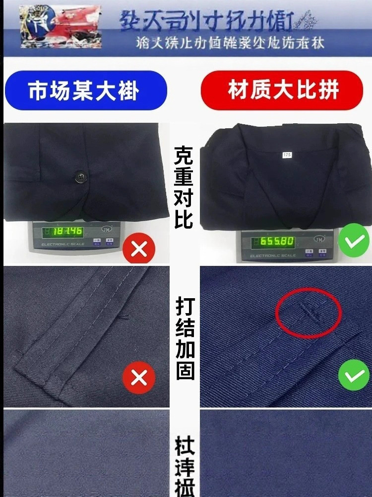 Ropa de trabajo de manga larga personalizada con artesanía completa, abrigo azul, duradero y resistente a las manchas, ropa de trabajo de almacén para hombre con impresión de logotipo.