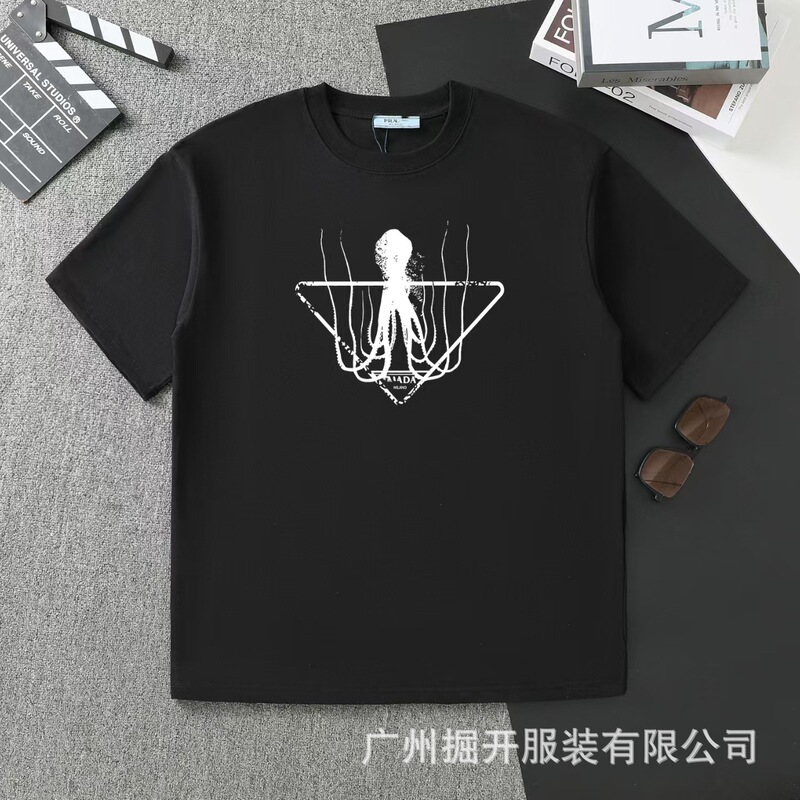 クロスボーダー 2025 夏のトレンドブランド P ファミリー新レタープリントラウンドネック Tシャツカジュアルファッショントレンド半袖男性と女性|undefined
