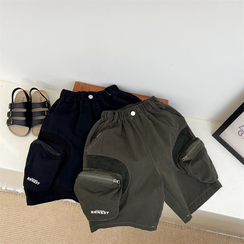 2024 Drenge Sommer Amerikanske Arbejdsshorts med Store Lommer til Børns Fritid Løse Vandvaskede Bomuldsbukser Over Knæ 5/4_voghion.com