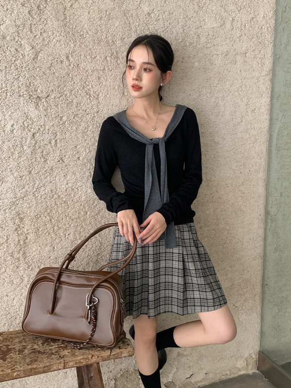衣尔衫 舒适区 羊毛披肩撞色简约休闲秋季针织衫女松弛感百搭0595|undefined
