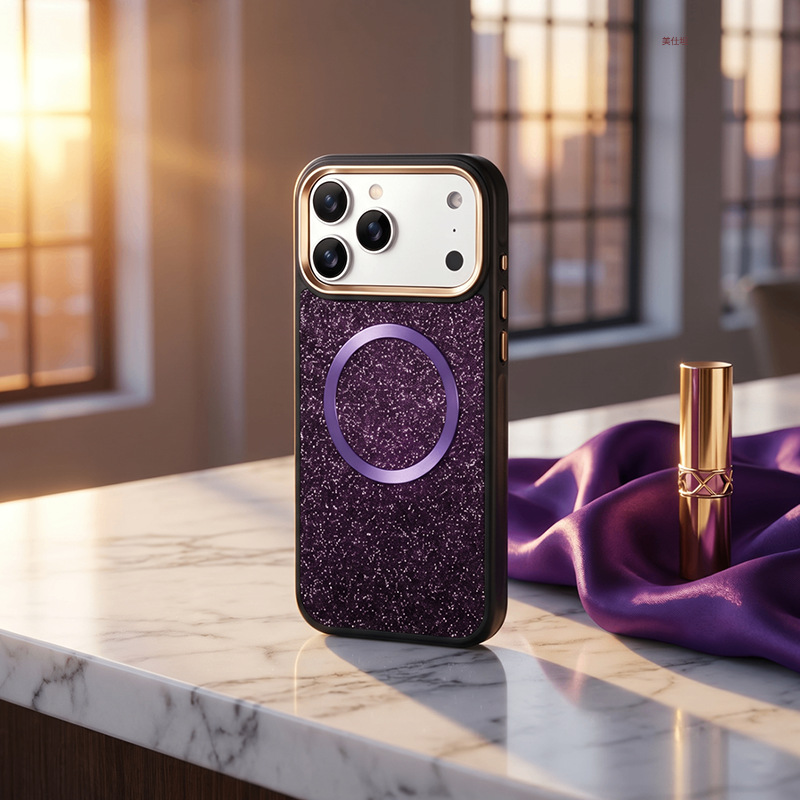 Ốp lưng điện thoại chống sốc viền dày nhũ lấp lánh từ tính cho iPhone 16/17 Pro Max — 【Đen nhũ lấp lánh★Vòng từ】, 【Tím nhũ lấp lánh★Vòng từ】, 【Xanh nhũ lấp lánh★Vòng từ】, 【Hồng nhũ lấp lánh★Vòng từ】 chi tiết 11