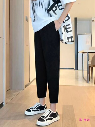 Harlem pants for women's spring and summer large size women's pants fat elastic waist slimming black radish pants for women's nine-quarter suit casual pants