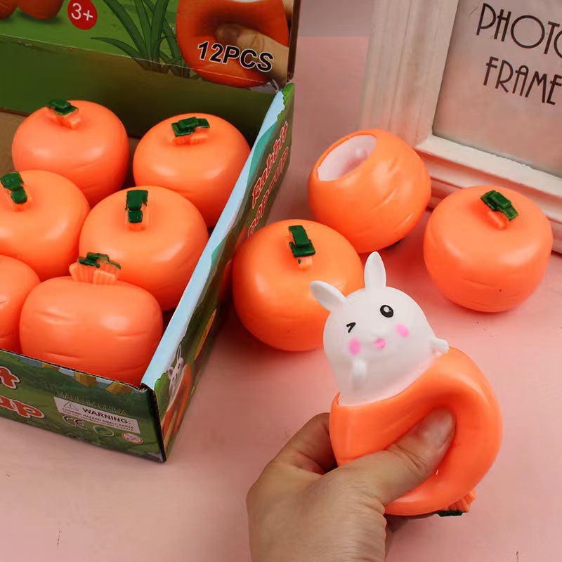 Cute Little White Rabbit Toy Squeeze Cup Stress Relieving Carrot Rabbit Cup New Creative Prank Nibble Fun Rabbit