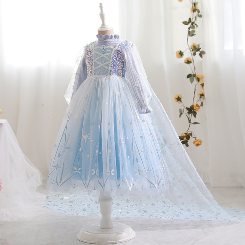 Elsa Princess Dress for Girls - Spring and Autumn Knitted Wool Dress with Ice and Snow Theme