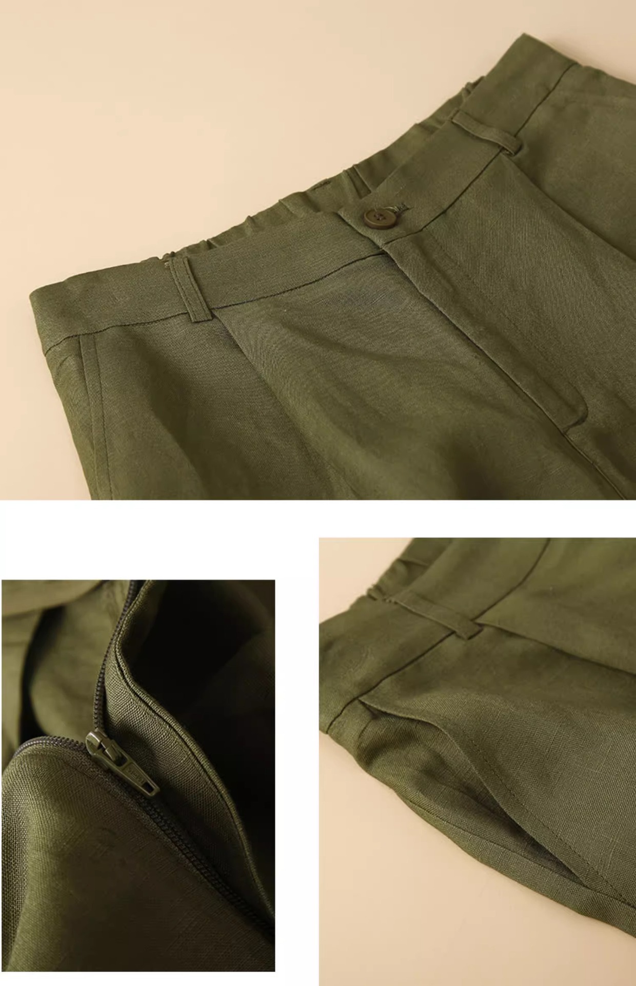 Quần short nữ ống rộng vải lanh cotton phong cách mới — Màu cam chi tiết 17