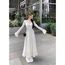 新中式加绒加厚连衣裙女秋冬2025新款温柔风收腰显瘦蕾丝长袖长裙