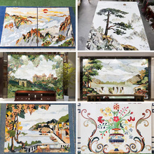 天然大理石拼花地砖欧式别墅家居地面拼画石材水刀地板客厅玄关画