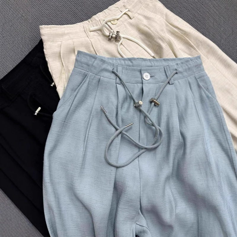 Chao burst recommend! Blue Linen Wide-leg Pants Pear-shaped Body Slimming Lightweight Breathable Thin Wide-leg Pants Summer Chao burst recommend! Blue Linen Wide-leg Pants Pear-shaped Body Slimming Lightweight Breathable Thin Wide-leg Pants Summer