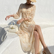 孤品~~捡漏···印花连衣裙女夏度假长裙女修腰名媛气质连衣裙女