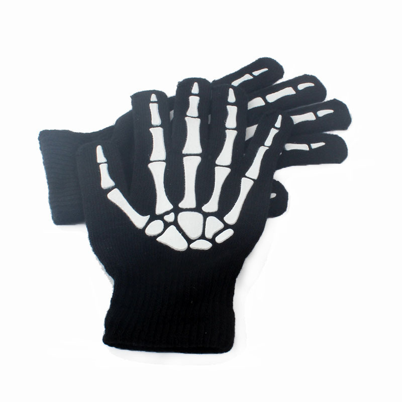 [Exclusivo transfronterizo] dedo completo cráneo fantasma garra guantes de punto fantasma Festival danza etapa ropa a juego esqueleto guantes