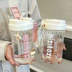 女生耐高温防爆玻璃杯吸管水杯便携办公室双饮咖啡杯学生情侣杯子