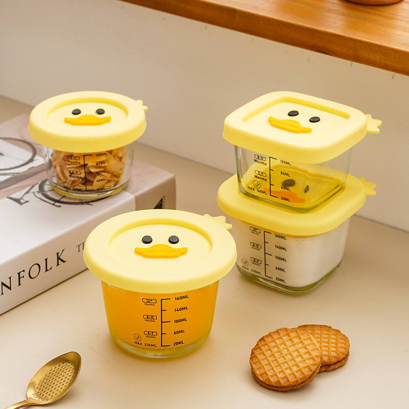 Baby Scale Food Bowl, Fresh-Keeping Bowl, Three-Piece Set, Baby Steamed Custard Bowl, High Borosilicate Glass Food Supplement Box, Microwave Oven