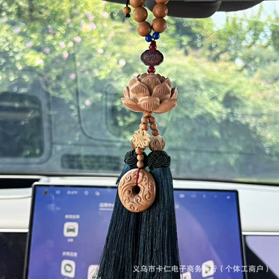 decoration, high-end charm for scenic – Car hanging - peachwood-lotus-dark-green-with-double-tassels