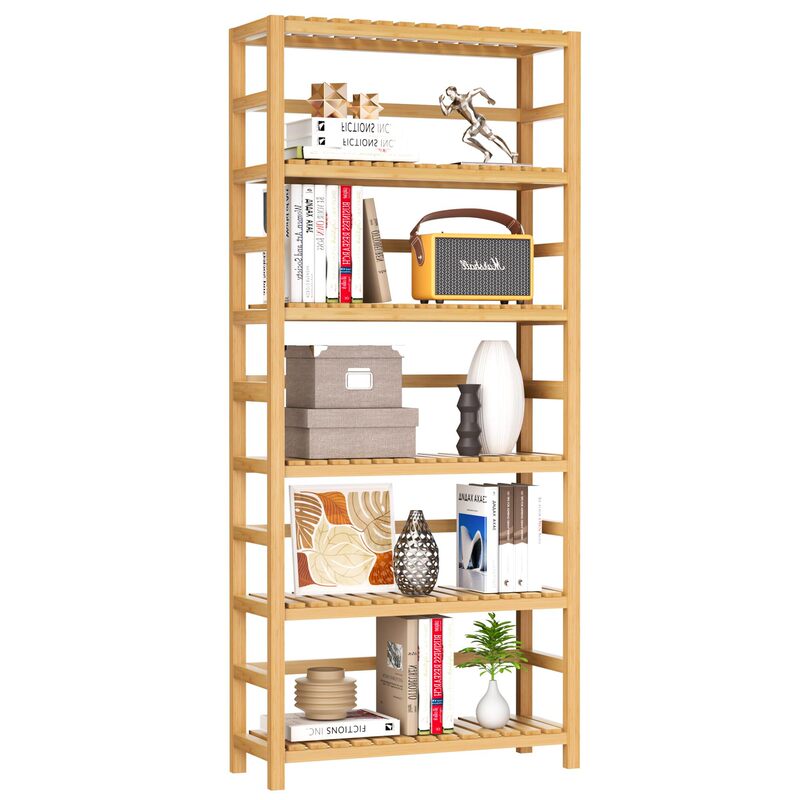 Bamboo Storage Shelf Unit with Adjustable Shelves, Tall Bookcase for Bathroom, Living Room, Balcony, Kitchen, Natural