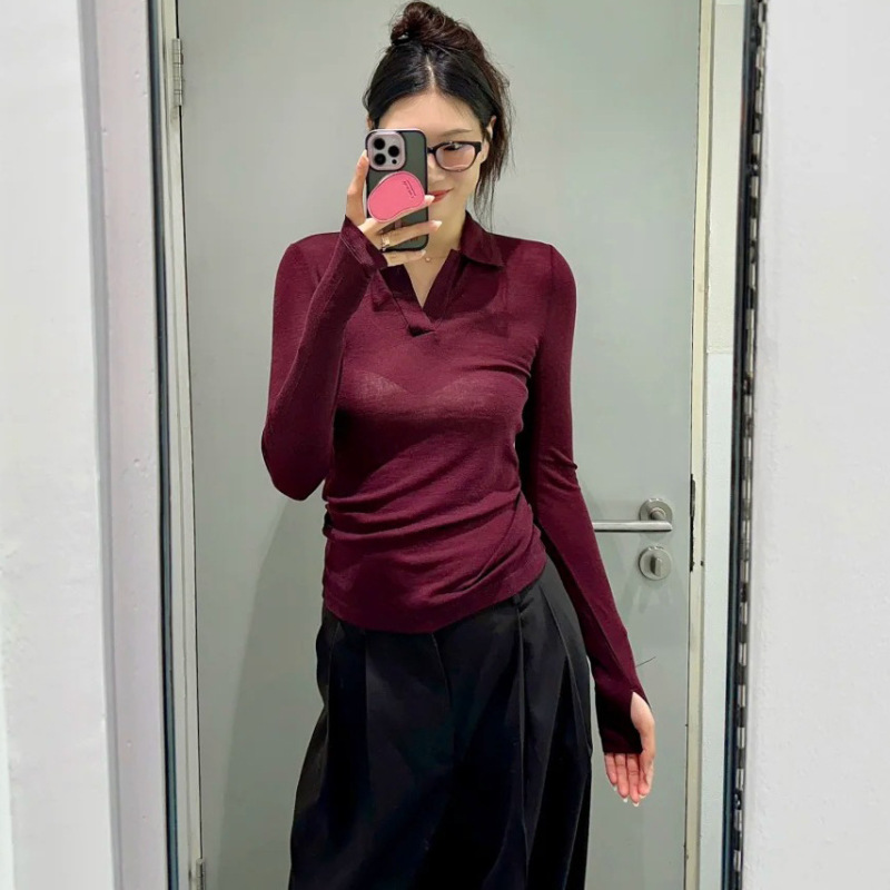 CS女装 羊毛长袖POLO衫女 2025年秋季新款打底衫上衣1290034001|undefined
