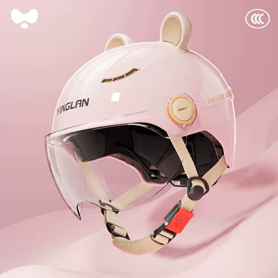 Yinglan Helmet B1 with Ear Protection, Dual Visors for Men and Women, 3C Certified, Suitable for All Seasons, for Electric Scooters and Motorcycles (Motosiklet kaskı (dəbilqə)) - sakura-pink-ear-style-single-lens-transparent-short-lens