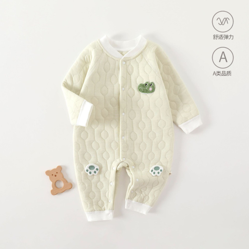 Baby Class a Seamless Romper Infant Padded Warm Jumpsuit Newborn Spring and Autumn Front-Opening Outdoor Crawling Suit